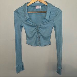 Urban Outfitters Out From Under Ribbed Collared Button Up Long Sleeve Shirt